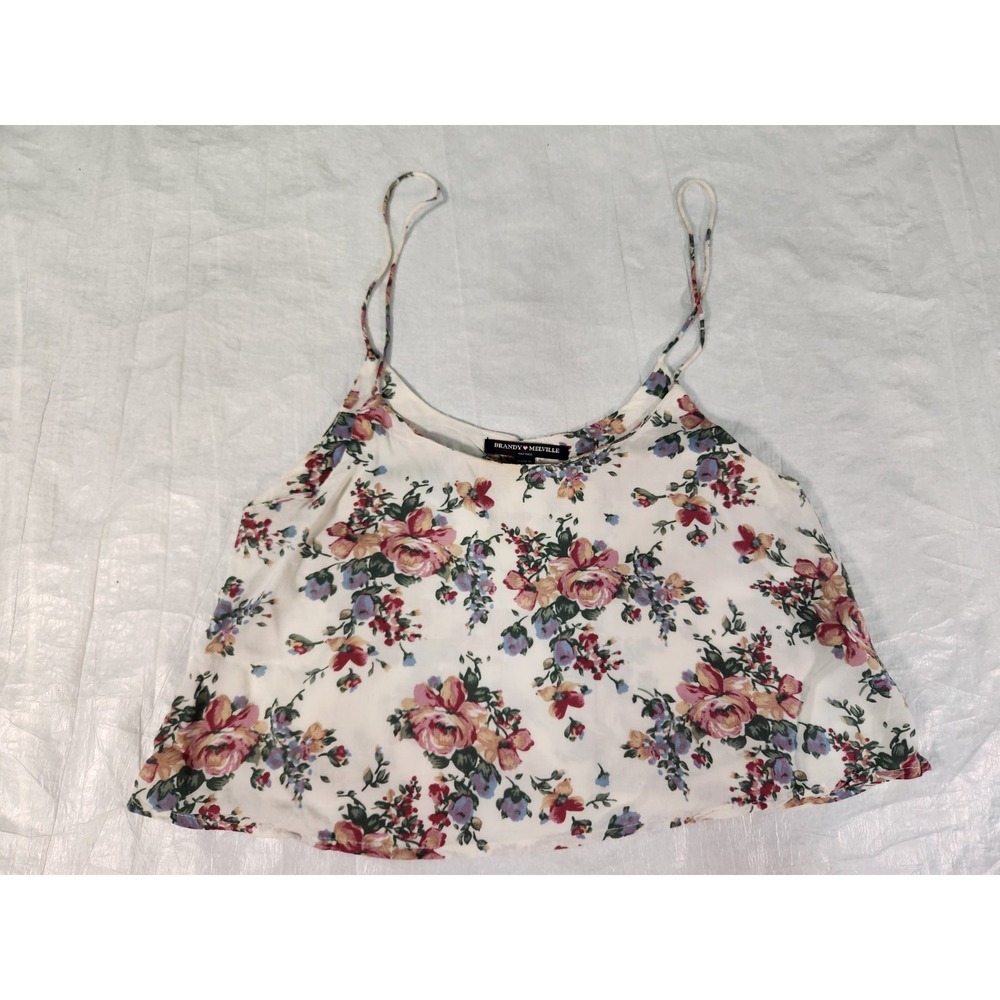 Brandy Melville white floral Speghetti Strap crop top swing blouse tank OS
